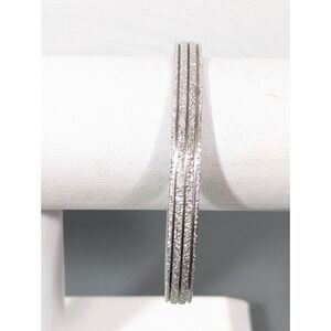 Vintage Monet Silver Tone Textured Ribbed Bangle Bracelet 8 inch Classic Elegant